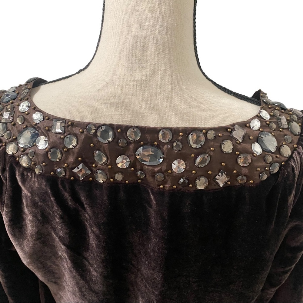 JOOLAY brown jeweled silk/ velvet sleeved caplet‎ - Picture 5 of 10